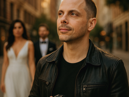 Urban image of Jeremy Glickstein, a member of the Wedding Photojournalist Association (WPJA), pictured in Chicago, Illinois.