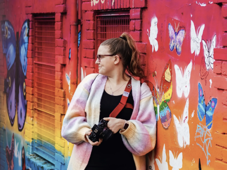 Urban lifestyle portrait of Kirsty Rockett, a Nottinghamshire wedding photographer of the East Midlands England WPJA