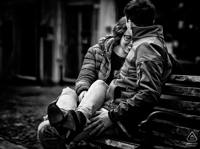 Photo by: <a href="https://www.wpja.com/photos/diamond-award-top-wedding-engagement-photographer/2170191">Matteo Originale - Bolano La Spezia La Spezia Engagement Photography. Black and white portrait session at the park for this couple.