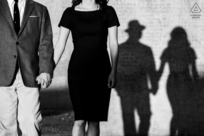 Black and white engagement photography using shadows