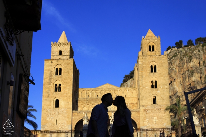 Sicily silhouette portrait of a profiled couple during their engagement session