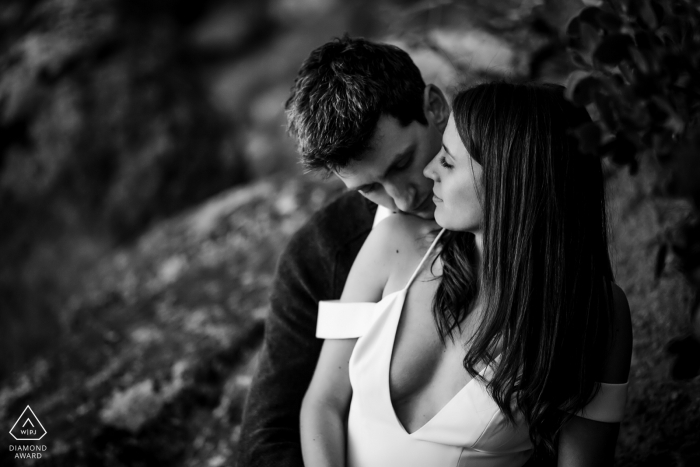 Black-and-white intimate Lake Tahoe couple portraits