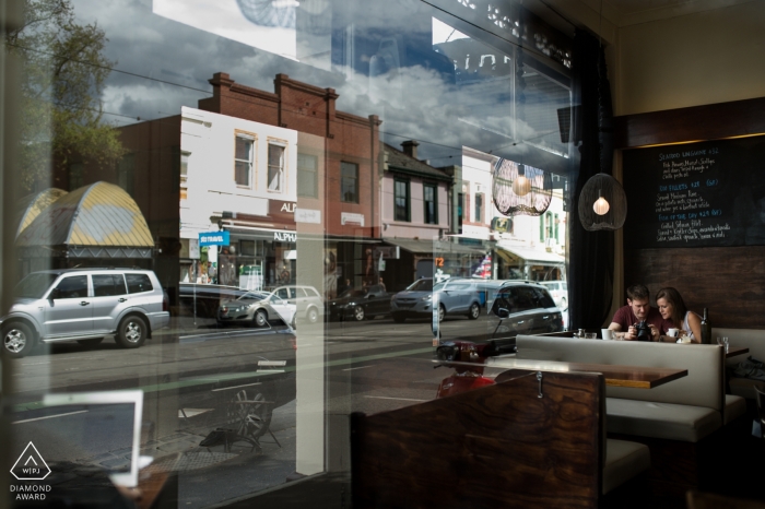  Melbourne - Victoria, Australia wedding engagement photos in a diner / coffee shop