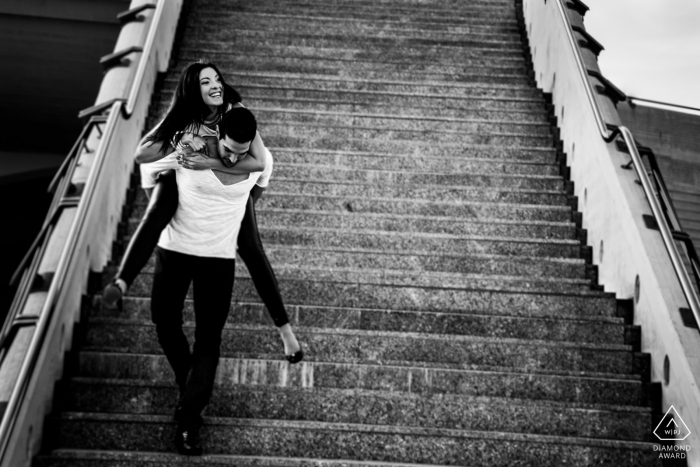 Photo by: <a href="https://www.wpja.com/photos/diamond-award-top-wedding-engagement-photographer/2255121">David Anton - Germany Wedding Photographer</a> Couple coming down the stairs during their Baden-Württemberg Engagement Session