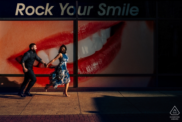 Urban Alberta Engagement Photos - Couple walking the streets - Rock Your Smiles