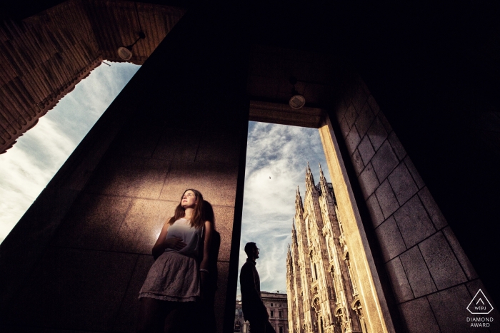 Lombardy pre-wedding engagement shoot with a light | Milan portraits