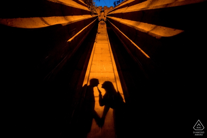 Photo by: <a href="https://www.wpja.com/photos/diamond-award-top-wedding-engagement-photographer/2268861">Stephanie Secrest - United States Wedding Photographer</a> California engagement shoot with a couple sihouetted and shadows | San Francisco photographer pre-wedding session