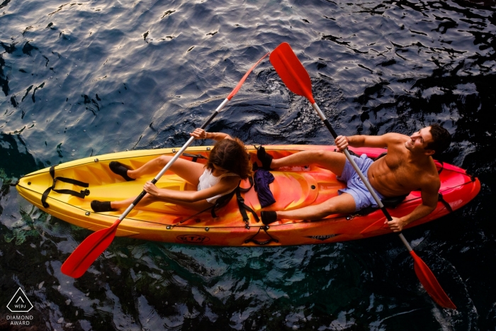 Alicante, Valencia kayak engagement portrait session on the water