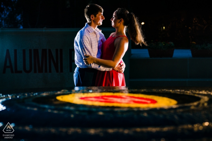 Photo by: <a href="https://www.wpja.com/photos/diamond-award-top-wedding-engagement-photographer/2282146">Steve Daubs - United States Wedding Photographer</a> Night engagement portrait session at Wisconsin Memorial Union.