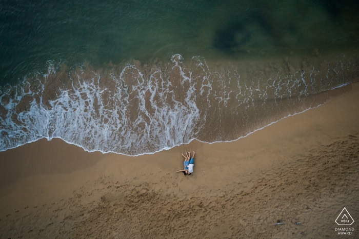 Wedding engagement portrait in French Caribbean by drone photography Wedding engagement portrait in French Caribbean by drone photography