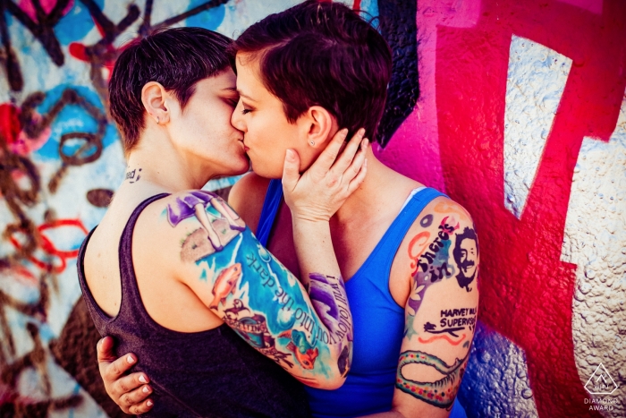 Photo by: <a href="https://www.wpja.com/photos/diamond-award-top-wedding-engagement-photographer/2344746">Johnny Shryock - Arlington Virginia Arlington urban graffiti wedding engagement photos for Virginia couples