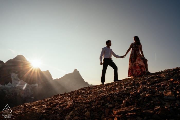 An Alberta couple slowly climbed the mountain while holding hands