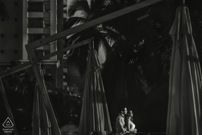 Jalisco couple together during a BW engagement profile portrait shoot