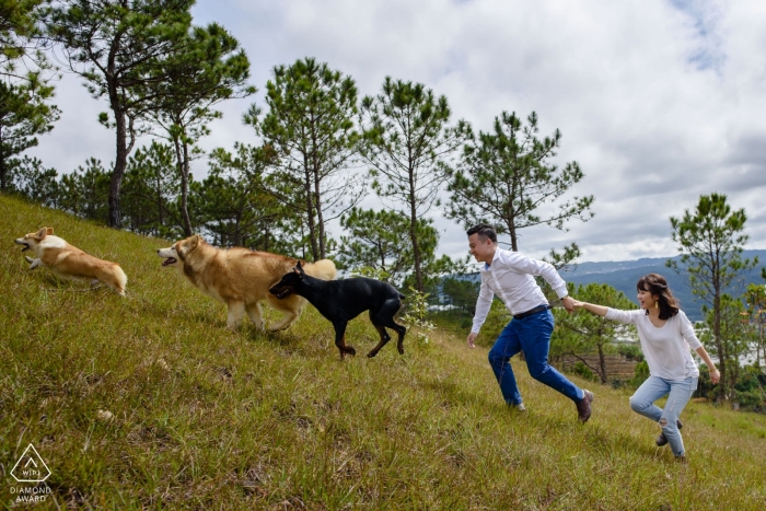 The Ho Chi Minh couple's exuberance was beautifully captured as they chase dogs uphill