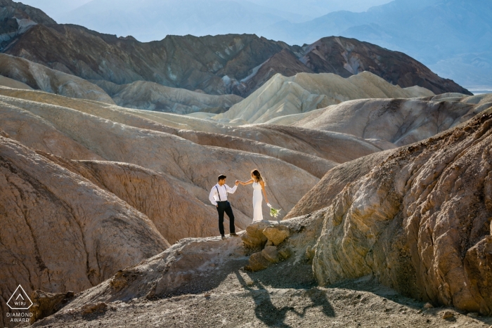 California formal desert wedding engagement session in rocky hills for a fun loving couple