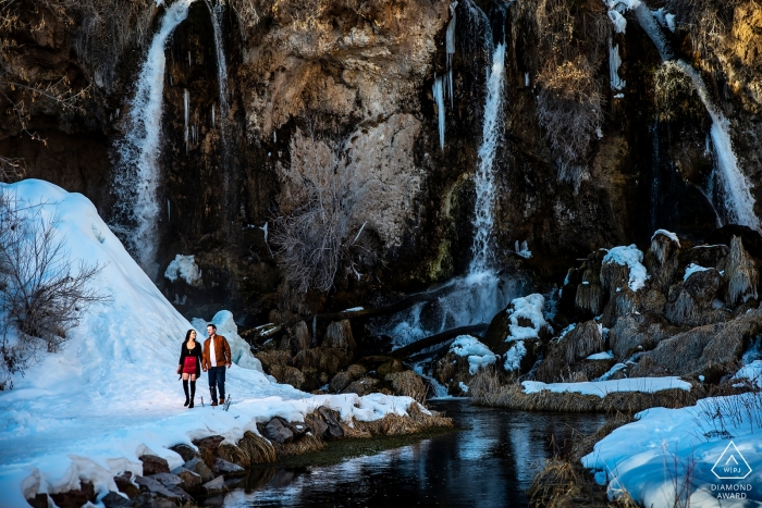 Rifle Falls Engagement Portrait in the Snow | Colorado Wedding Photographers Rifle Falls Engagement Portrait in the Snow | Colorado Wedding Photographers