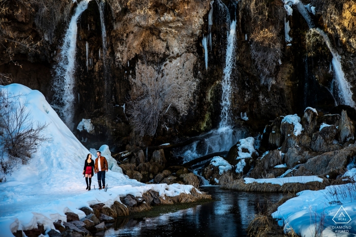 Rifle Falls Engagement Portrait in the Snow | Colorado Wedding Photographers