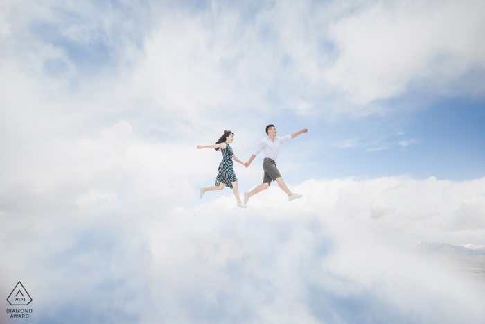 Fotoshooting vor der Hochzeit in den Wolken von Shandong