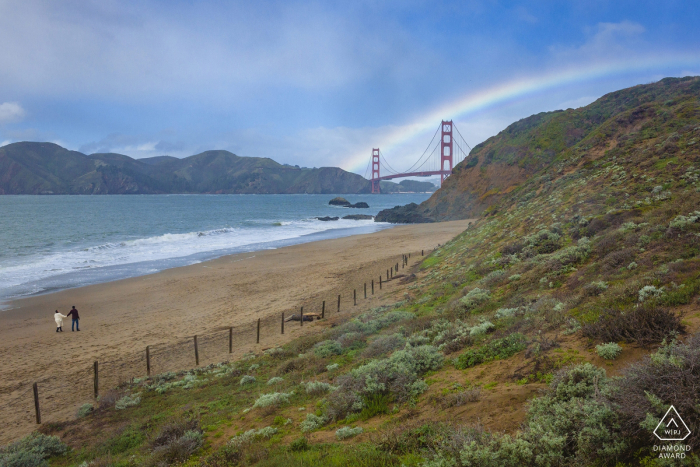 California piekarz plaża san francisco - baker beach rainbow podczas sesji zaręczynowej