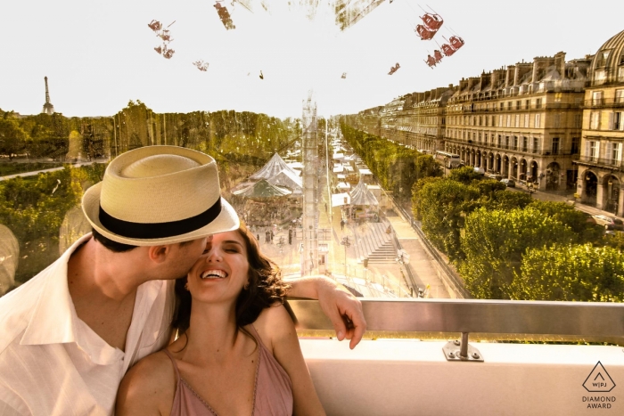 Paris engagement portrait session with giant wheel laughs from this couple Paris engagement portrait session - giant wheel laughs from this couple