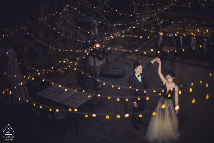 Fujian, China Pre-Wedding Engagement Portraits with strings of lights