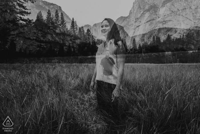 YOSEMITE PARK ENGAGEMENT PORTRAITS IN BLACK AND WHITE