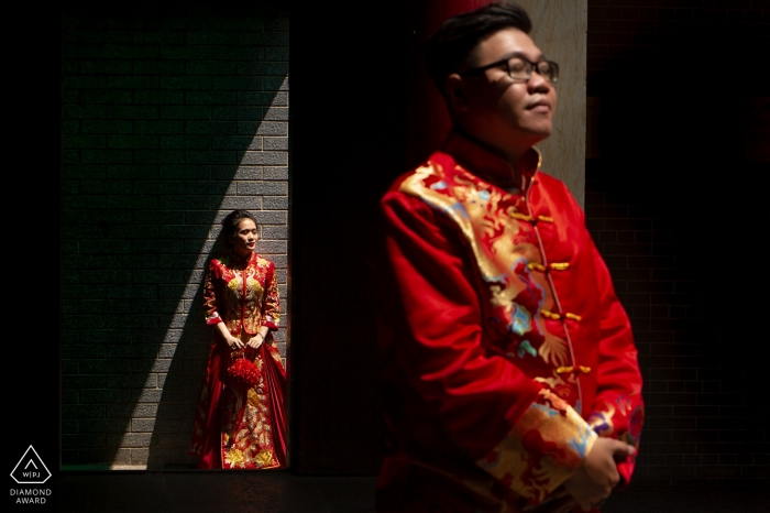 district 5 prewedding portrait in red | Engagement Photographer