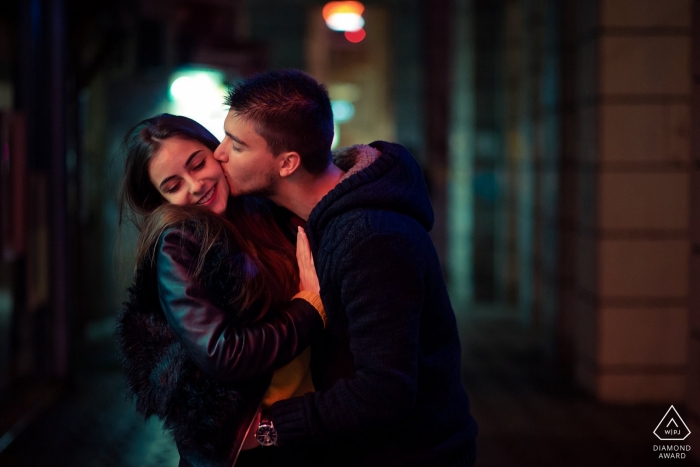 Photo by: <a href="https://www.wpja.com/photos/diamond-award-top-wedding-engagement-photographer/2425851">Bozhidar Krastev - Ruse Ruse Night love story - Engagement Photograph at Night on the Streets