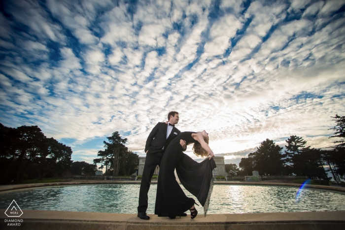 Photo by: <a href="https://www.wpja.com/photos/diamond-award-top-wedding-engagement-photographer/2427916">Stephanie Secrest - Arroyo Grande California Legion of Honor engagement fun in formal attire - portrait session under the clouds