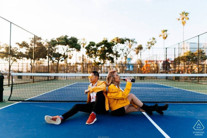 Annonces de coke sur le court de tennis - Photo de fiançailles de l'Arizona