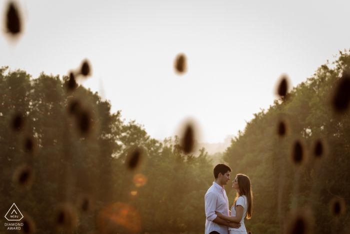 Un couple d'engagement de campagne tire à Bekesbourne, Kent UK