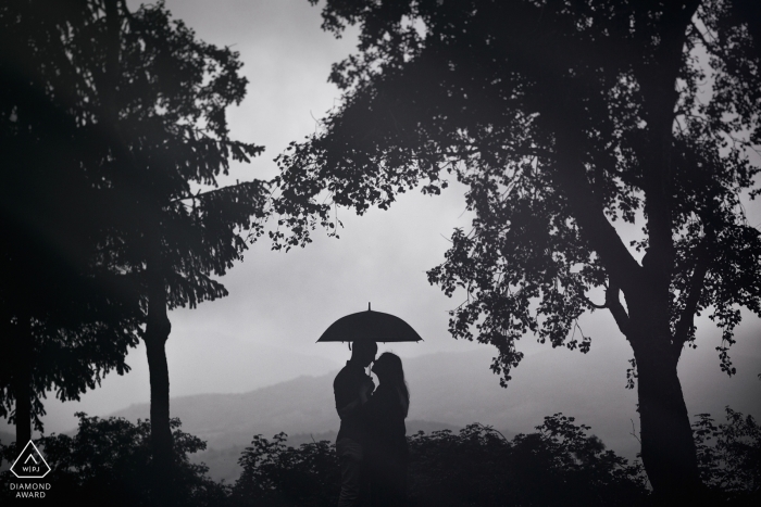 Frosinone Engagement Photo with Couple, Umbrella, Trees and a View Silhouette Portrait Engagement Session - Frosinone Engagement Photo with Couple, Umbrella, Trees and a View