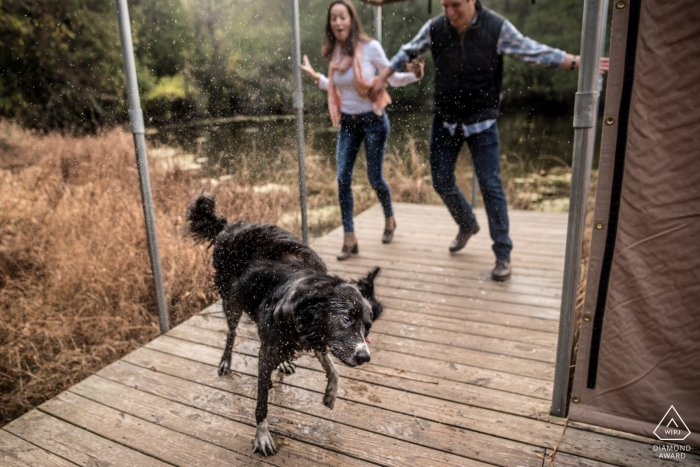 Couple avec un chien - Photos de fiançailles dans le Wisconsin