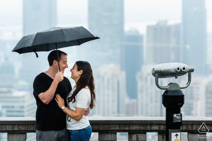 Rainy engagement at Mount-Royal lookout - Canada