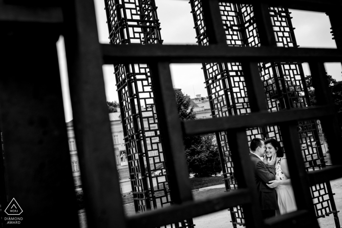 Sofia, Bulgaria geo metric portrait of a newly engaged couple before their wedding Sofia, Bulgaria geo metric portrait of a newly engaged couple before their wedding