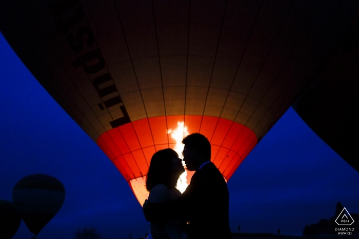 cappadocia engagement shoot with hot air balloons