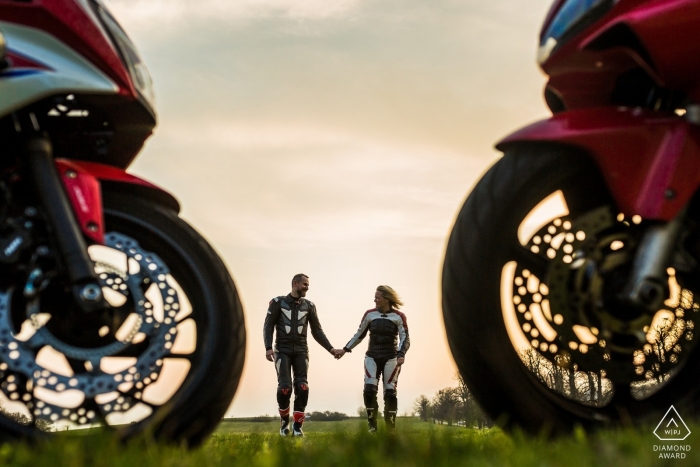 Brno motorcycle engagement portrait session 