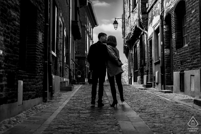 Walk in the old town of Albi in the south of France - Albi France engagement portrait session