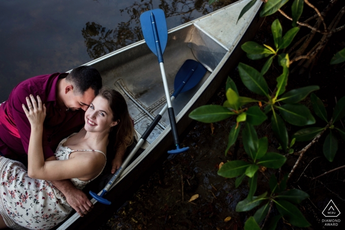 Key West portrait photographer | Canoe fun Engagement session on the water