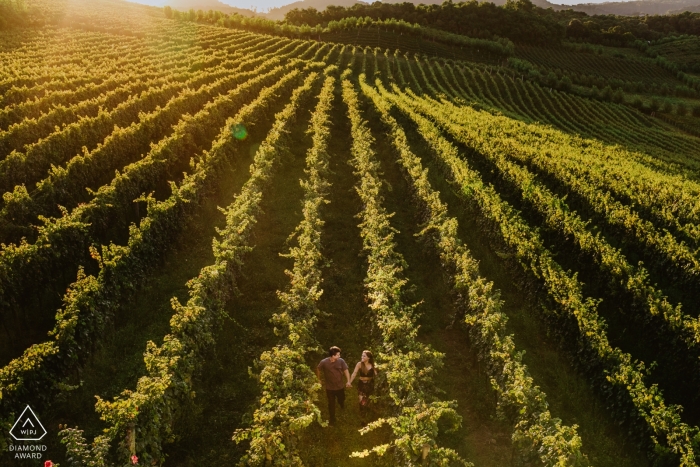 Photo by: <a href="https://www.wpja.com/photos/diamond-award-top-wedding-engagement-photographer/2438201">Renan Radici - Porto Alegre Rio Grande do Sul Bento Gonçalves - Brasil pre-wedding portraits - bride and groom running in the vineyards
