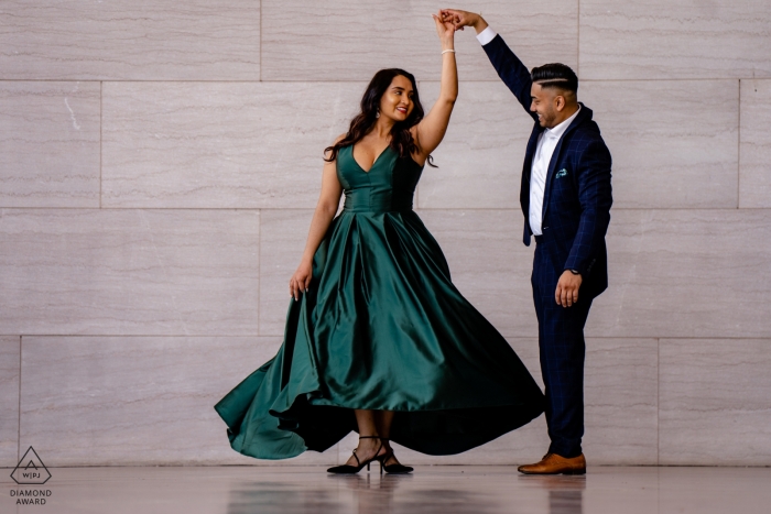 Photo by: <a href="https://www.wpja.com/photos/diamond-award-top-wedding-engagement-photographer/2452951">Johnny Shryock - Arlington Virginia National Gallery of Art Engagement Photo Session with Dancing Couple in Formal Wear