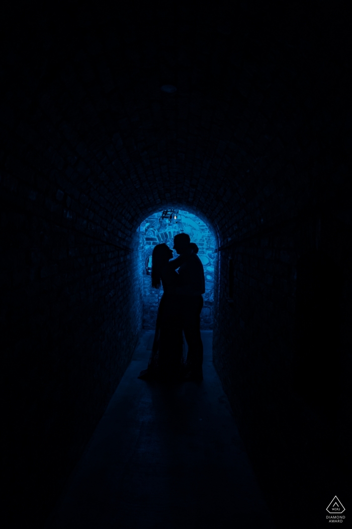 Napa Valley engagement photo shoot - Deep in the blue silhouette vertical