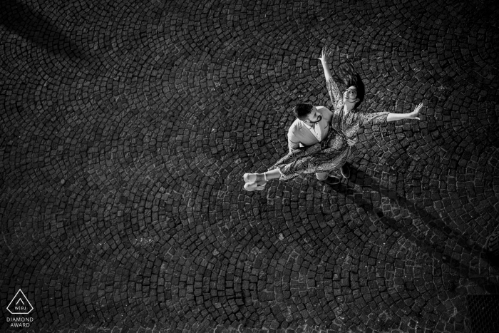 reggio calabria engagement portraits from up above | Love from up high | Black and white pre-wedding photography