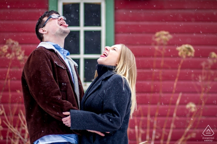 Photo by: <a href="https://www.wpja.com/photos/diamond-award-top-wedding-engagement-photographer/2452331">Abby Paul - Fargo North Dakota Rustic Oaks, Moorhead, Minnesota engagement photos | they catch snowflakes on their tongues