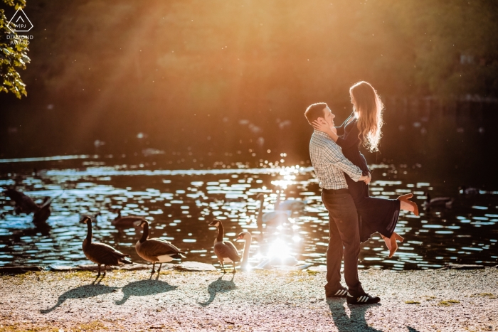 Photo by: <a href="https://www.wpja.com/photos/diamond-award-top-wedding-engagement-photographer/2464661">Yun Li - Hicksville New York Avalon Park and Preserve Engagement Portrait Photographer: "There were ducks and a swan in the pond which made this picture more interesting." Serving RI, NY, VT, MA and CT for wedding photography