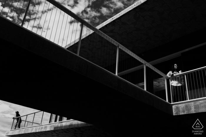 Photo by: <a href="https://www.wpja.com/photos/diamond-award-top-wedding-engagement-photographer/2470616">Lukas Guillaume - Miami Florida Engagement Portraits in Miami Design District, FL with geometric shapes