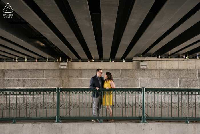 Photo by: <a href="https://www.wpja.com/photos/diamond-award-top-wedding-engagement-photographer/2480211">Simi Rabinowitz - Somerville Massachusetts Cambridge, Massachusetts Engagement Portraits | Wide shot under bridge