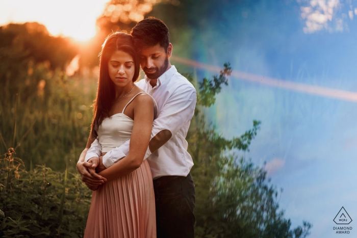 Coucher de soleil avant le mariage pour un couple à Londres