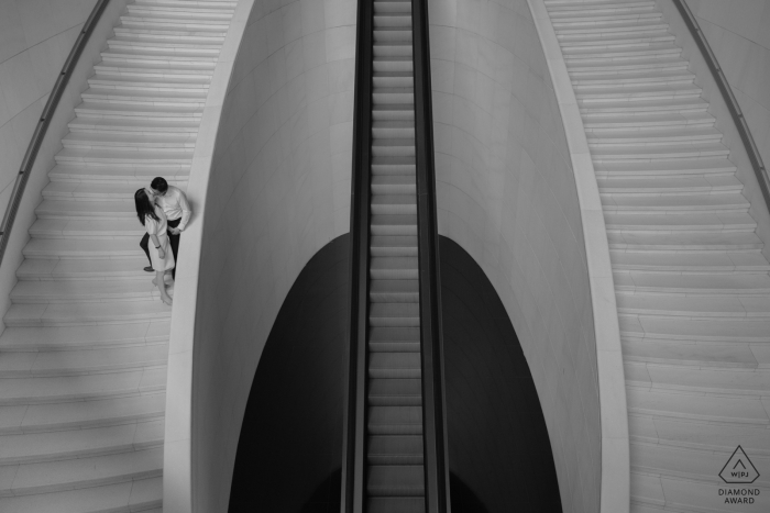 Photo by: <a href="https://www.wpja.com/photos/diamond-award-top-wedding-engagement-photographer/2485146">Xiaoye Sun - Beijing China Beijing Engagement Photo Session on Stairs