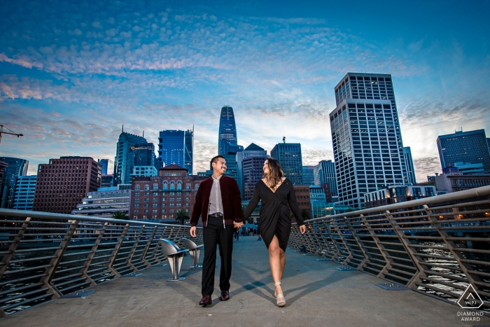 Photo by: <a href="https://www.wpja.com/photos/diamond-award-top-wedding-engagement-photographer/2489281">Jeffrey Chan - San Francisco California Engagement portrait was taken during dusk at Pier 14 in San Francisco.